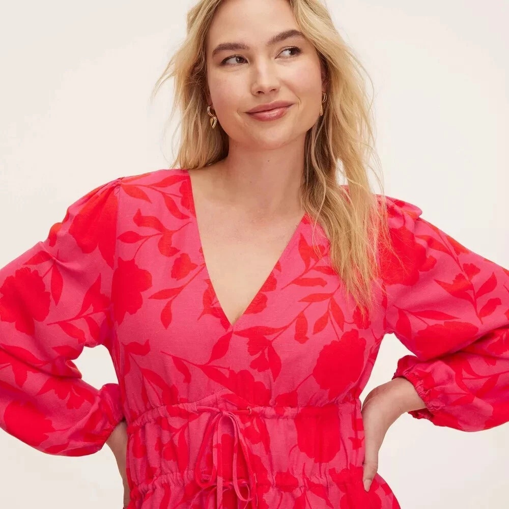 Floral V-Neck Kate Spade Dress in Red and Pink